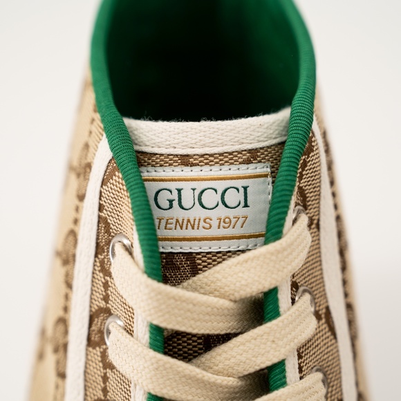 size 10.5G 11 US Gucci GG Canvas Tennis 1977 Beige Hight Top - Picture 10 of 14